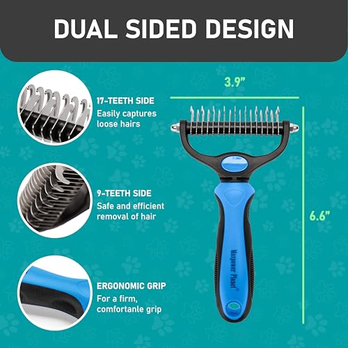 Maxpower Planet Dog Brush for Shedding, Dematting Grooming Tool, Large | Deshedding Undercoat Rake, Dual-Sided 9/17 Teeth, For Cats, Extra Wide, Non-Slip Handle, Gift for Pet Lovers - color: B1 - Rake, Gloves & Comb, size: Large