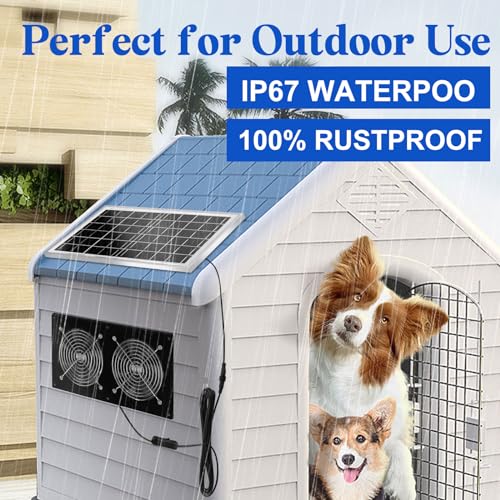 HNRLOY Solar Exhaust Fans for Chicken Coop Greenhouse Shed & Dog Houses| High Velocity Solar Powered Fans for Outdoor Intake or Exhaust Air with 2 High-Speed Brushless DC Fans - size: 15W Solar Panel + 2 Exhaust Fans