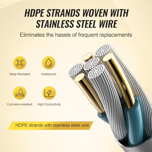 VEVOR Electric Fence Wire, 3366Ft 1026M Portable Polywire, 1/8" Diameter 6 Stainless Steel Strands for Reliable Conductivity and UV, Rust Resistance, Fencing Rope Line for Horse, Cattle, Livestock - size: 3366Ft 1026M, style: 1/8" Strands