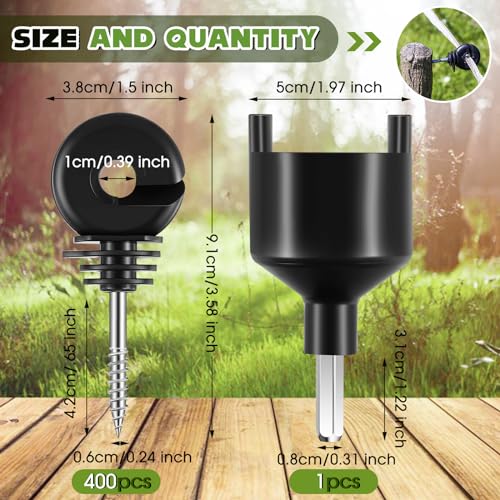 Sweetude 400 Pcs Black Electric Fence Insulator with 1 Pcs Insulator Socket Tool Screw in Insulator Fence Ring Post Wood Post Insulator Electric Fence Insulator for Animal Fence