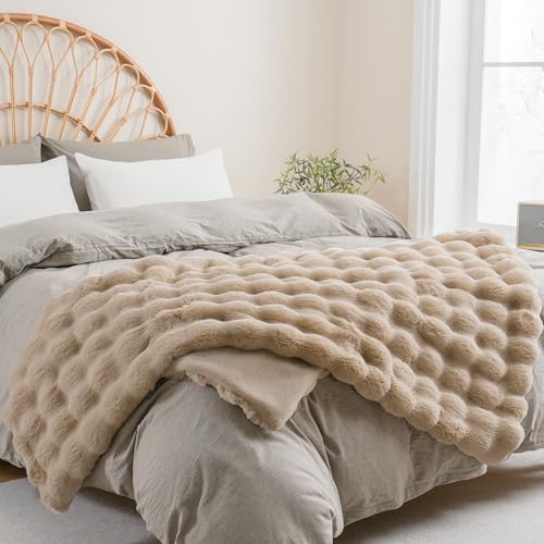 BENVWE Faux Fur Throw Blanket for Couch - Thickened Fluffy Soft Bubble Blanket for Living Room Home Decor - Fathers Day Birthday Gifts for Women Men, Beige, 50" x 60", 1300GSM - color: Beige, size: Throw(50" x 60")