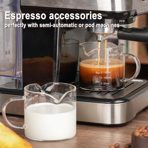 Espresso Cup Measuring Cup Triple Pitcher Milk Cup 250ML/8.5OZ Espresso Cups with Handle Shot Glass with V-Shaped Mouth Milk Frothing Pitcher (Double mouth) - style: Double mouth