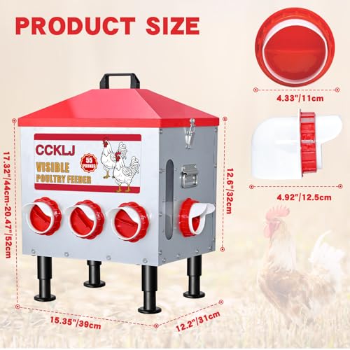 8-Port Poultry Feeder for Backyard Flocks – Holds 55 LBS, Stops Pecking Order Bullying, Adjustable Height, Galvanized Steel & Stainless Steel