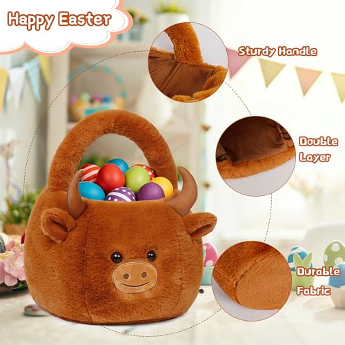 Easter Basket, Easter Baskets for Kids, Highland Cow Baskets with Handle for Gifts Empty, Bunny Egg Hunting, Basket Stuffers Essentials - color: Highland cow