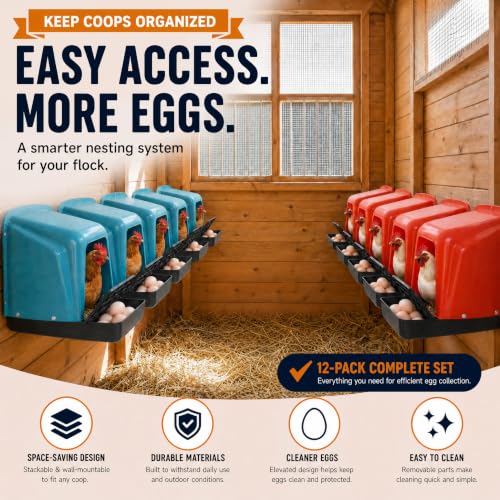 12 Pack Chicken Nesting Boxes with Roll Away Design | Roll Away Egg Collection; Perch Design Helps Reduce Egg Pecking; Easy Clean Design; Bulk Chicken Coop Accessories