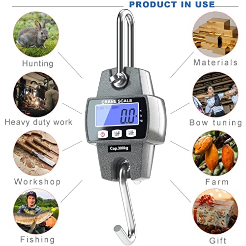 300kg / 660lb Portable Digital Crane Scale with Hooks, High Accuracy Game Scale, Heavy Duty Electronic Hanging Scale for Farm Hunting Fishing and Weighing Lugggage (Black)