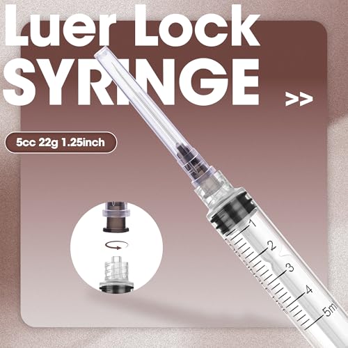 5mL/cc Disposable Luer Lock Syringe 22G 1.25 inch for Lab Use, Individually Wrapped, Pack of 50 - style: 5ml-22G-1.25" (Luer Lock)