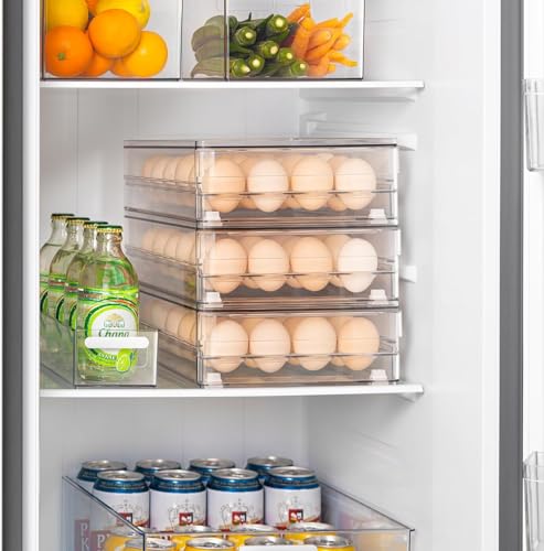 24 Capacity Egg Holder for Refrigerator, Egg Drawer for Fridge Pull Out Egg Storage Container with Non-Slip Pads Clear Egg Tray Egg Organizer - 2 Pack - color: 2 Pack Egg drawer