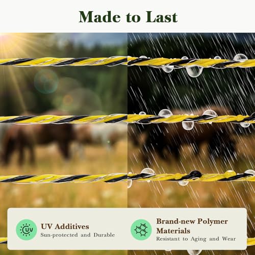 Electric Fence Wire, 5200ft 1585m, Polywire for Portable Livestock Fencing, 6 Stainless Steel Strands for Reliable Conductivity and Rust Resistance, UV Resistant - size: 5200 Feet/1585 Meters