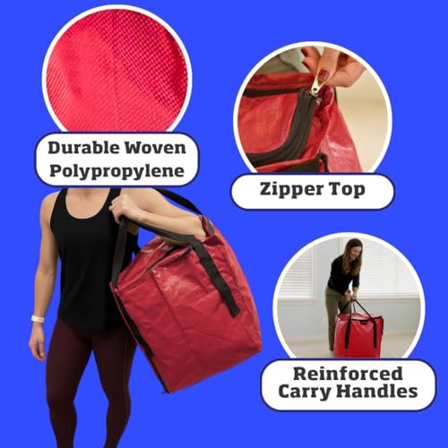 DURASACK 22-Gallon Zipper Top Heavy Duty Storage Tote Bags, Single, Red | Rugged Woven Polypropylene Moving Bag, Reusable Self-Standing Design, Holds up to 500 Pounds - color: Red, size: Medium