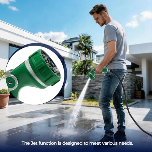 HugeDawn Garden Hose Nozzle with 7 Spray Patterns, Heavy Duty Metal Sprayer 30% Greater Water Flow for Watering, Car Wash, Outdoor Cleaning (Green) - color: Green