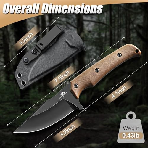 Purple Dragon Fixed Blade Knife - Full Tang Hunting Knife Brown | Kydex Sheath, Forged from a Single Piece of D2 Steel, G10 Handle, Gift Box - size: 3.1 inch