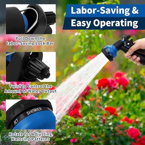 NEXCOVER Garden Hose Nozzle Sprayer - 7 Adjustable Watering Patterns Nozzle for Water Hose, Non-Slip Garden Spray Nozzle for Car Washing, Watering Plants, Pets Showering, Lawns Cleaning, Blue - color: Blue