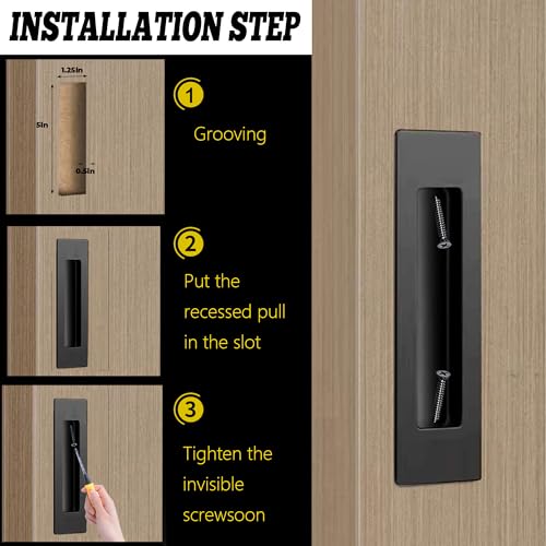 bealy Pocket Door Hardware Set, 2 Recessed Flush Finger Pulls,6Inch Handles Hardware Latch, for Closet,Sliding,Barn Door,Made of 304 Stainless Steel - color: Black, size: 1 Set（2 Recessed Pull Handle）