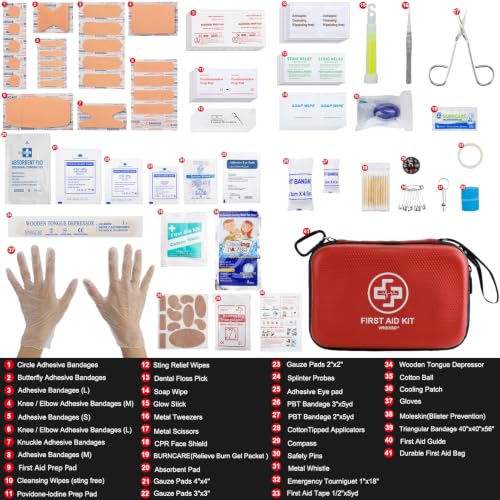 VRIEXSD Premium 320-Piece First Aid Kit, Waterproof EVA Hard Shell Case,Red | Compact Design Emergency Medical Kits with Comprehensive Supplies For Home, Camping, Car, Hiking, Travel, Businesses, Outdoor - color: Red