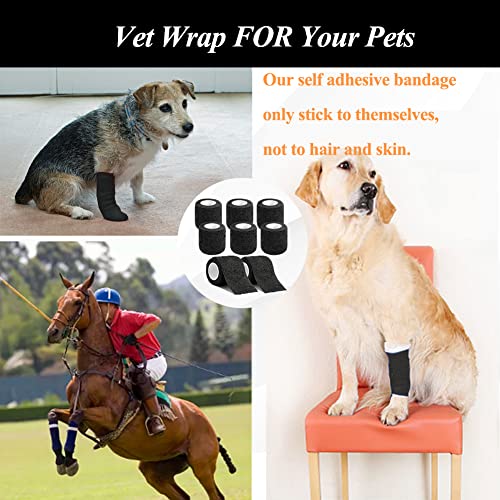 Self Adhesive Bandage Wrap,2" Black Cohesive Bandages Vet Wrap Sports Tape | CIYAGPOOU 8 Pack Elastic Breathable Athletic Wrap Bulk for First Aid Supplies, Wrist Sprains Protection - color: Black Self Adhesive Bandage Wrap