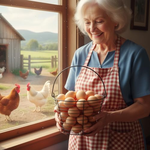 4 Pcs 8" Black Round Wire Egg Basket for Gathering Fresh Eggs Metal Egg Collecting Basket with Handle Chicken Eggs Holder Countertop Farmhouse Kitchen Decor Storage