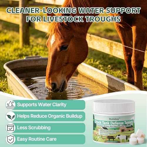 Stock Tank Defense Tablets – Stock Tank Care for All Livestock Water Troughs – Helps Reduce Visible Buildup, Sludge & Muck – Easy & Animal-Safe Care for Horses, Cattle, Goats & Chickens, 300 Count