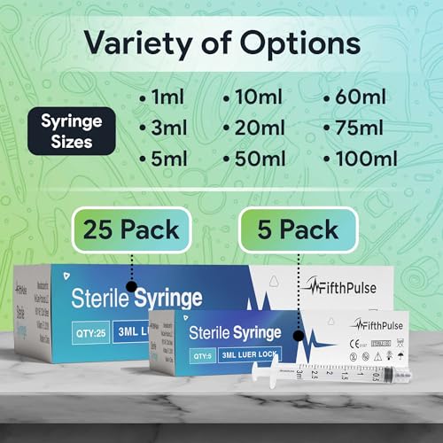 3 ml Syringe without Needle - 25 Pack of Individually Wrapped Disposable Syringes - Good for Medical, Scientific Lab, Home Use, and More - Sterile Luer Lock Syringes - style: 3 ML