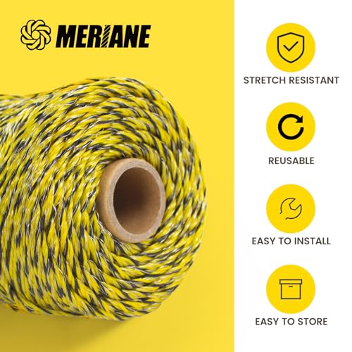 MERIANE Electric Fence Wire 1/8" 656 Feet/200 Meters for Livestock | Upgraded 6 Stainless Steel Strands Conductors, UV Wear Rust Resistant, Portable Polyrope Electric Fence Polywire - size: 1/8" 656 Feet/200 Meters