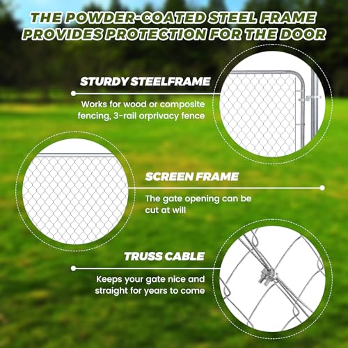 Adjustable Chain Link Fence Gate with Posts 48" H x 24"-72" W Galvanized | Metal Outdoor Fence Gate Kit for Yard, Garden & Farm, Heavy Duty Chain Link Gate for Backyard, Pet Enclosure Side Gates