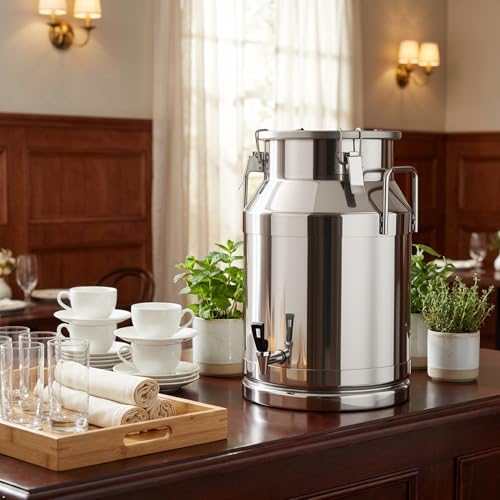 8 Gallon Milk Can with Spout, Milk Container | Stainless Steel Bucket with Locking Sealed Lid, Airtight Food Storage Container for Home, Farm, Commercial Kitchen