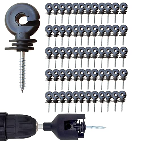 60Pcs Electric Fence Insulator Screw-in Insulator Fence Ring Wood Post Insulator with Insulator Socket Tool for Animal Husbandry Electronic System (Electric Fence Insulator - 60PCS) - style: Electric Fence Insulator - 60PCS