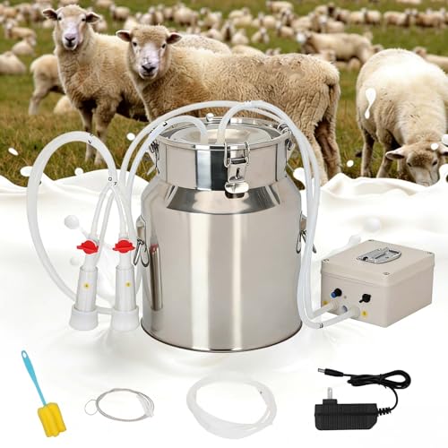 14L Goat Milking Machine, Rechargeable Battery Adjustable Pulse Vacuum Electric Goat Milking Machine,Portable Milking Machine,Individual Pulsation Adjustment, Udder Protection - size: 14L Goat