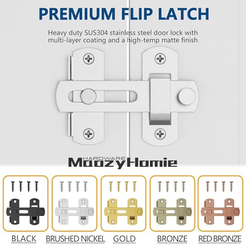 4 Inch Flip Latch Gate Latches, 180 Degree Flip Barn Door Lock Latch, Heavy Duty SUS304 Stainless Steel Flip Sliding Latch, Bolt Buckle Lock for Barn Sliding Doors, Brushed Nickel, 2 Pack - color: Brushed Nickel