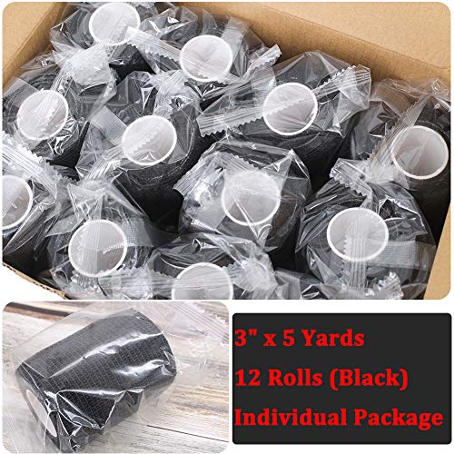 12 Rolls Elastic Self Adhesive Bandage Wrap 3 Inch, Breathable Non Woven Cohesive Bandage, Vet Wrap for Dogs, Ankle Sprains Swelling Tape, Sports Athletic Tape Black - color: 3 Inch-12 Count Black