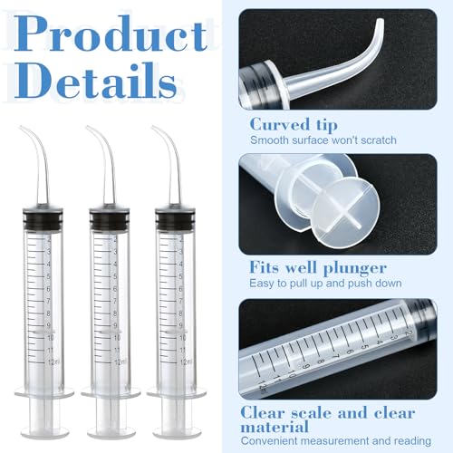 100 Pcs Dental Syringe with Curved Tip,12ml Disposable Irrigation Syringe with Measure Scale for Liquid, Oral Dental Care, Tonsil Stones Removing, Feed Small Pet,Lab