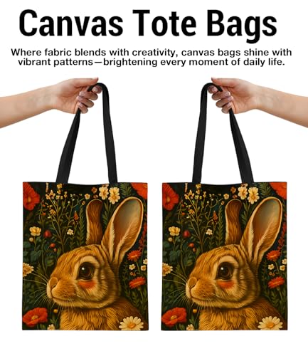Vintage Botanical Animal Canvas Tote Bag for Women, Aesthetic Floral Animal Reusable Shoulder Bag for Shopping - color: 8