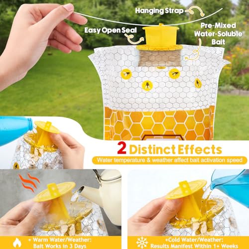 Large Hanging Fly Traps Outdoor with Dissolvable Bait Refills-6 Pack | Disposable 50g Pre-Baited Fly Hunter, Weatherproof Outdoor Fly Bags, Fly Catcher for Chicken Coop Barn Ranch Farm - size: 6 Packs