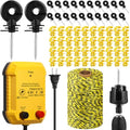 Electric Fence Kit, 0.25j Charger 656ft Wire 60 Insulators | 5 Mile 110V Plug in Electric Fence, Polywire for Livestock Horse Cattle Poultry, T Post Screw Insulators, Farm Pasture - size: 656FT, style: 0.25J