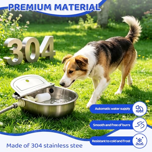 304 Stainless Steel Automatic Water Bowl for Dogs,Chickens& Livestock | 2.5L Auto-Fill Float Valve Waterer for Horse & Poultry,Outdoor Self-Filling Water Dispenser with Drain Hole ,2 Float Valve