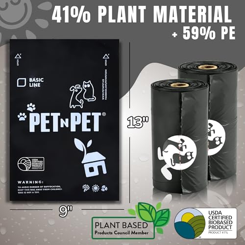 Pet N Pet Poop Bags for Dogs, 1080 Count, Plant Based, Black 9x13 Thick | 41%, 59% PE, Extra, Rolls, Unscented, Waste, Leak-Resistant, Tear-Resistant, Easy-Tear Design, Durable, dog waste bags - color: Black - Unscented