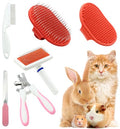 Cat Grooming Kit Set with Pet Shedding Slicker Brush Nail Clipper Trimmer Pet Massage Bath Glove Flea Comb for Bunny Puppy Kitten Guinea Pig Chinchilla Ferret Small Animals (Red, Pink) - color: Red, Pink