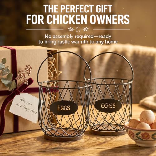 2 Pcs Large Egg Collecting Basket Chicken Egg Basket for Gathering Wire Eggs Collecting Baskets Holds 40 Eggs Each for Farmhouse Countertop Easter Hen Duck Goose Housewife Storage
