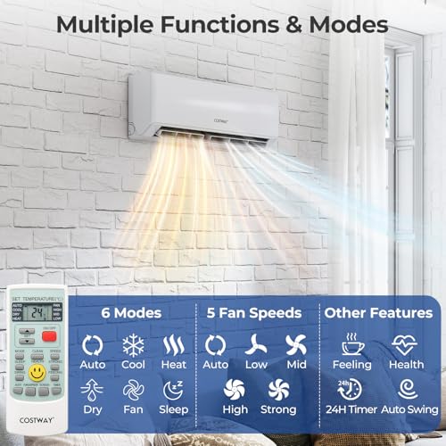 COSTWAY 18k Dual 2 Zone Mini Split Air Conditioner | 22 SEER2 9000 BTU+ 12000 BTU, 208-230V, Wifi Enabled Multi Zones Mini Split AC Heat Pump Full Set, Ductless Energy Star - size: Dual Zone 9000 BTU+12000 BTU