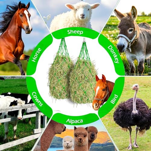 2PCS Hay Bag Hanging Goat Feeder,Slow Feeder Horse Hay Bag, with 4 Bucket Strapsnd for Horses Donkeys Cows Alpacas Ostriches or Other Animals