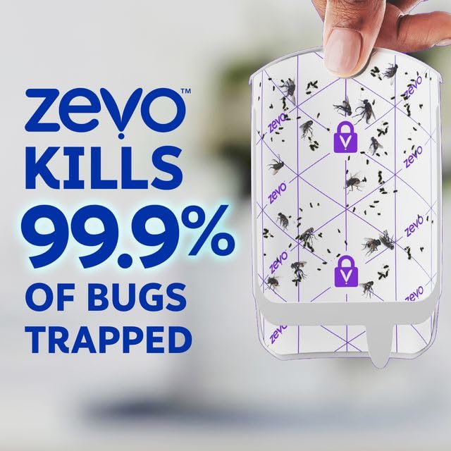 Zevo Flying Insect Trap for Fruit Flies & Gnats, 2 Bases & 2 Refills | Fly Trap Catches House Flies, Gnats & Fruit Flies 24/7, Spray-Free, Odor-Free, Blue & UV Light, Safe for Kids & Pets* - style: 2 Devices & 2 Cartridges