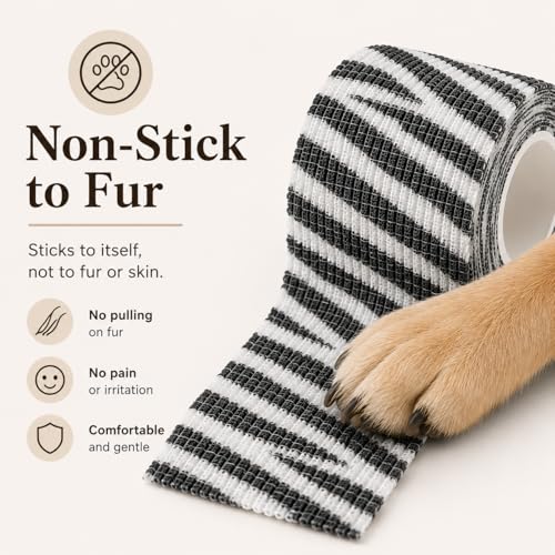Premium Pet Vet Wrap — Non-Stick to Fur Self Adherent Bandage Wrap for Dogs, Cats & Horses, Breathable Cohesive Tape for Wounds, Paws & Legs, Animal Print Design - Pack of 2 - color: Zebra Print