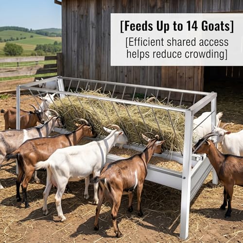 Hay Feeder, Goat Sheep Cattle Feeder, Livestock Hay Rack, Heavy Duty Livestock Feeder with Anti-Waste Grid, Dual-Compartment Metal Farm Feeding Trough for Outdoor Use