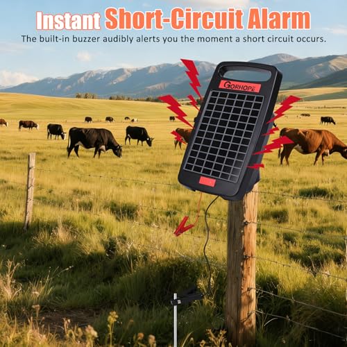 20 Miles Solar Electric Fence Charger with Short Circuit Alarm,0.32JPowered | 24-Hour Protection,Tempered Glass Solar Panel,14-Day Continuous Powered Protection for Livestock Protection - size: GOR32（20M0.32J）