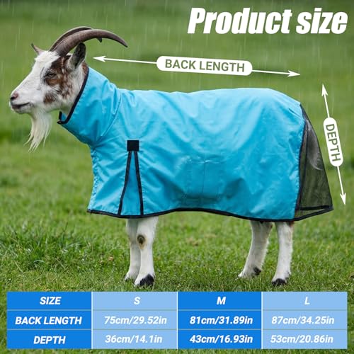 Goat Sheep Blanket -Summer Sun Protection Rain Coat for Show Goats Sheep Lambs Livestock Lightweight Waterproof Fly Sheet with Adjustable Belly Straps(M) - size: M