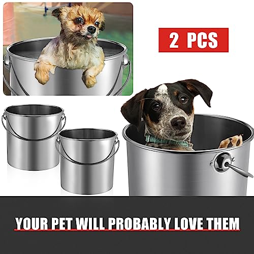 Hsei 2 Pcs Stainless Steel Bucket for Pet Cleaning, 5.3 Gallon Metal Bucket Water Pail with Handle for Fence Kennel Cage Garage Garden Workshop - size: 5.3 Gallon