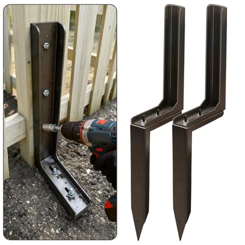 Adjustable Fence Post Repair Kit Quick Easy Fix Broken Leaning Wooden Post | Heavy Duty Steel, Uneven Ground & Underground Obstacles Adjust, Wood Fence Post Anchor Stakes Support - size: Pack of 2