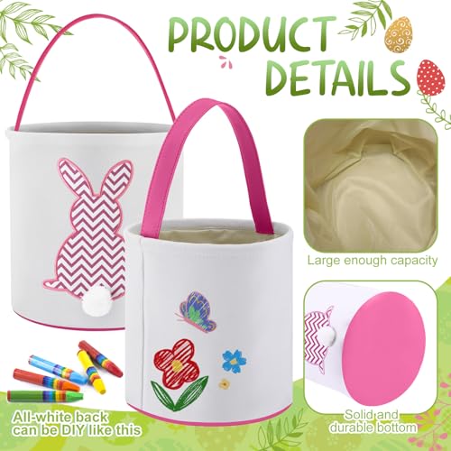 Honeydak 4 Pcs Easter Baskets for Kids Bunny Easter Egg Hunt Bags Canvas Tote Gift Bags Egg Buckets with Handles for Eggs Hunt, Toys, Candy, Gifts Party Favors(Pastel Stripe Bunny) - style: Pastel Stripe Bunny