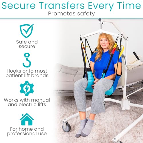 Vive Padded Patient Lift Sling w/Head Support - Universal Fit for Hoyer | Hydraulic, Electric Lifts - Full Body Transfer Sling for Shower, Toileting & Home Use - Mesh Padded, Machine Washable - size: X-Large