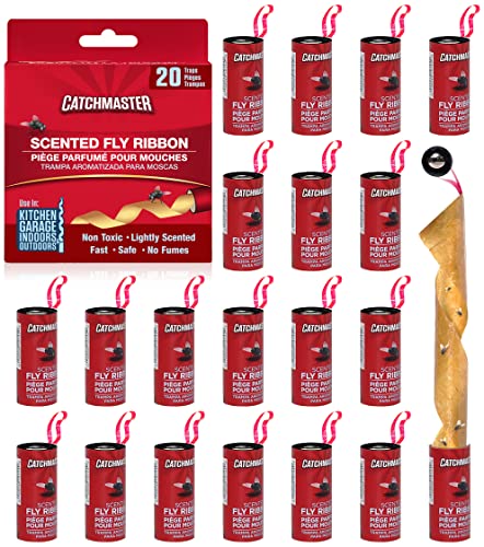 Catchmaster Fly Trap Bundle, Fly Bag 2-Pack & Fly Ribbon 20-Pack, Fruit Fly Traps for Indoors & Outdoors, for Garage, Backyard, Pool, Patio & Camping